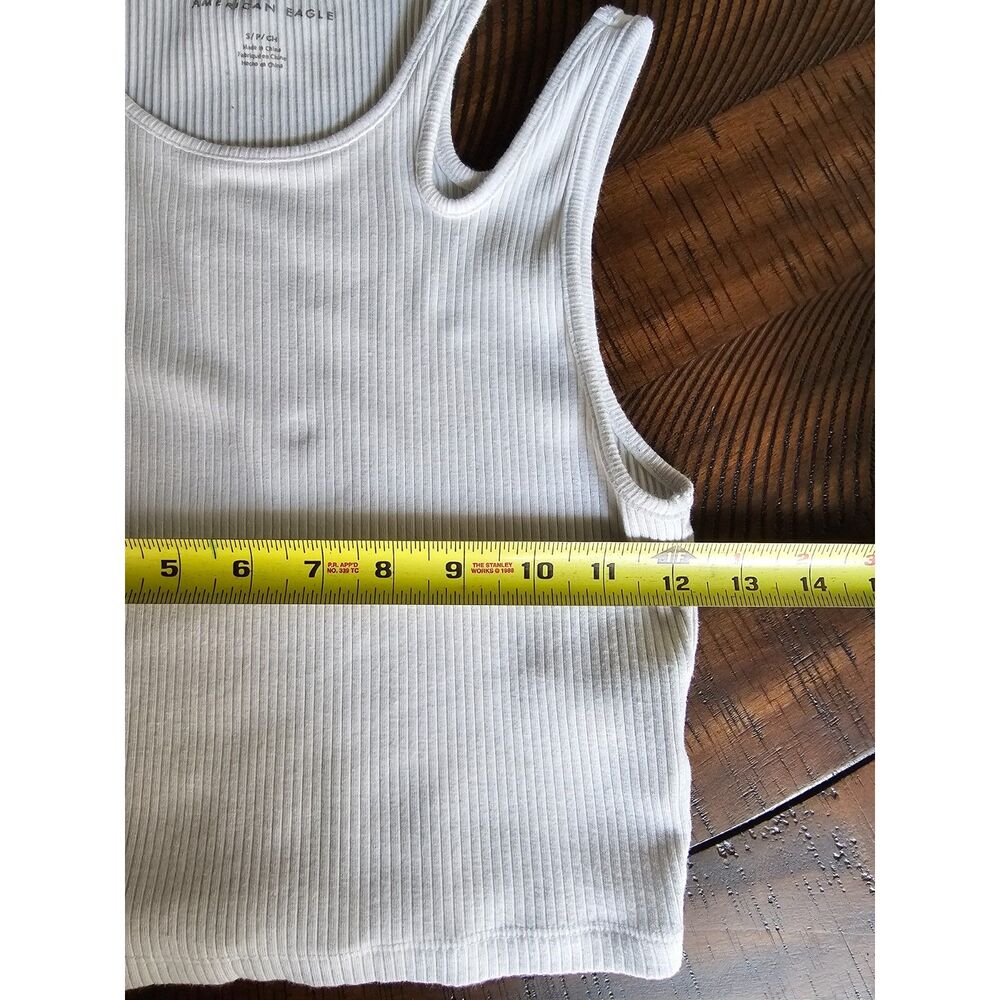 American Eagle Ribbed Crop Tank Top White Cutout Shoulder Womens S Y2K - Picture 6 of 9
